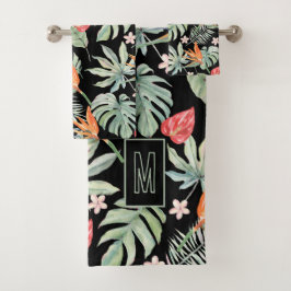 Dark Tropics Blume Foliage Fantasy mit Monogram Badhandtuch Set