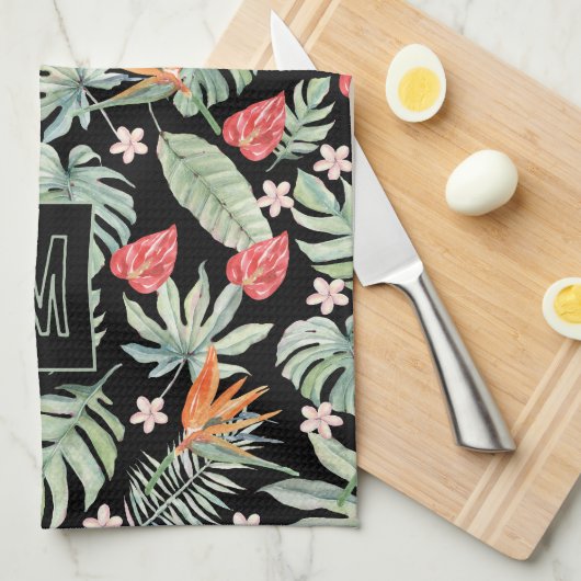 Dark Tropics Blume Foliage Fantasy mit Monogram Geschirrtuch (Viertel Falte)