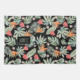 Dark Tropics Blume Foliage Fantasy mit Monogram Geschirrtuch