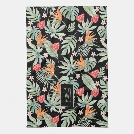 Dark Tropics Blume Foliage Fantasy mit Monogram Geschirrtuch (Vertikal)
