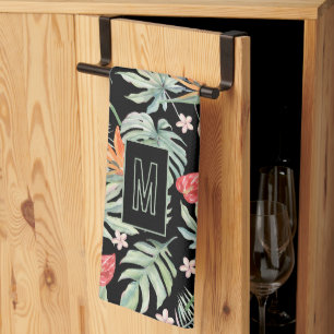 Dark Tropics Blume Foliage Fantasy mit Monogram Geschirrtuch