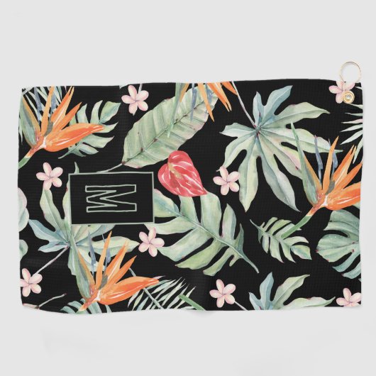 Dark Tropics Blume Foliage Fantasy mit Monogram Golfhandtuch (Horizontal)