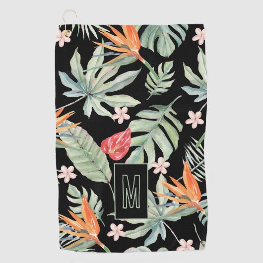 Dark Tropics Blume Foliage Fantasy mit Monogram Golfhandtuch (Vorderseite)