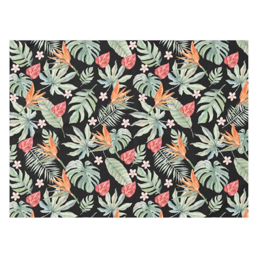 Dark Tropics Blume Foliage Fantasy mit Monogram Tischdecke (Vorderseite (Horizontal))