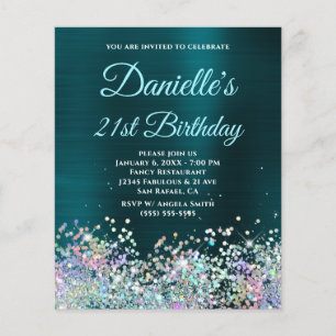 Dark Türkise Holo Glitzer 21. Geburtstag Flyer