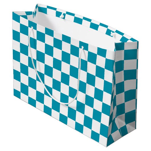 Dark turquoise checkered  große geschenktüte (Rückseite Schrägansicht)