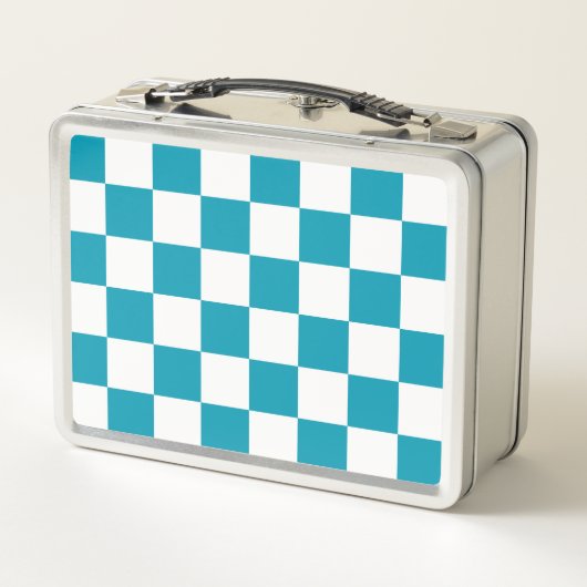 Dark turquoise checkered  metall brotdose (Rückseite)