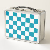 Dark turquoise checkered  metall brotdose (Vorderseite)