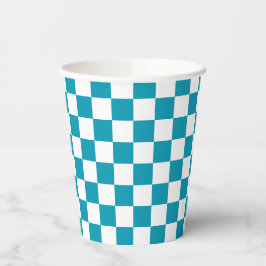 Dark turquoise checkered  pappbecher