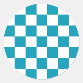 Dark turquoise checkered  runder aufkleber