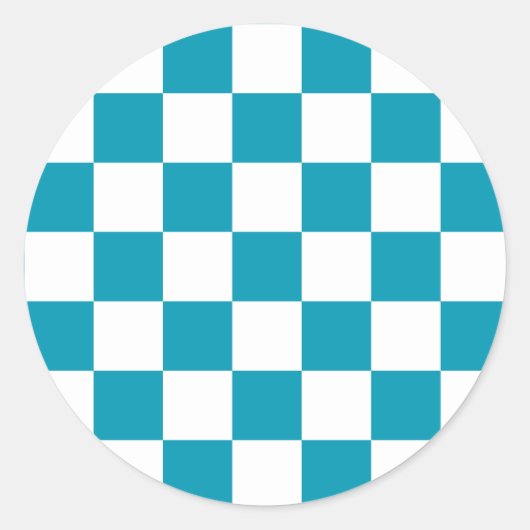 Dark turquoise checkered  runder aufkleber (Vorderseite)