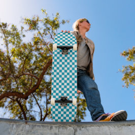 Dark turquoise checkered  skateboard
