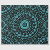 Dark Turquoise Floral Mandala Geschenkpapier (Flach)