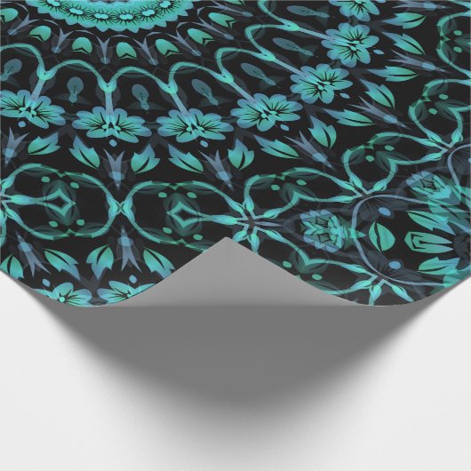Dark Turquoise Floral Mandala Geschenkpapier (Ecke)