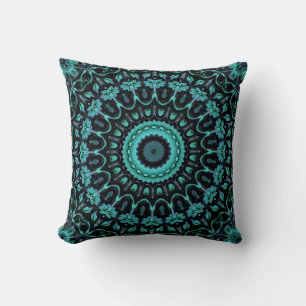 Dark Turquoise Floral Mandala Kissen
