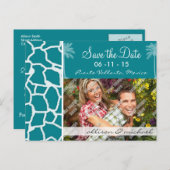 Dark Turquoise Giraffe Print; Summer Palm Ankündigungspostkarte (Vorne/Hinten)