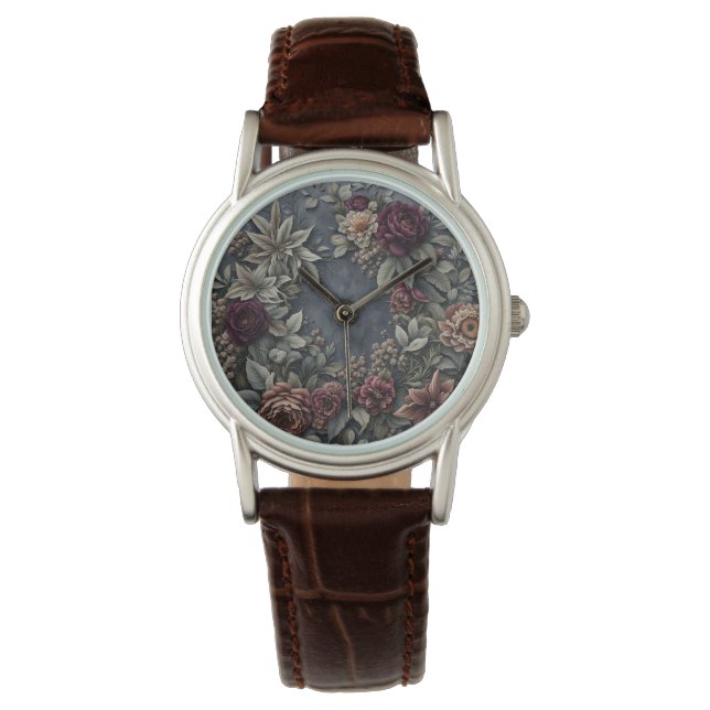 Dark und Moody Floral Armbanduhr (Vorderseite)
