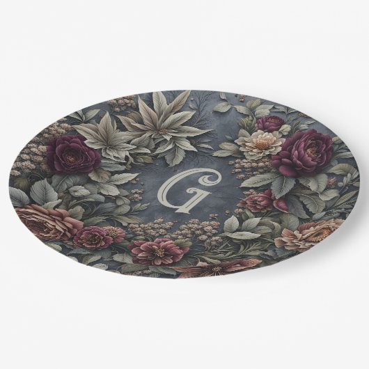 Dark und Moody Floral Pappteller (Schrägansicht)