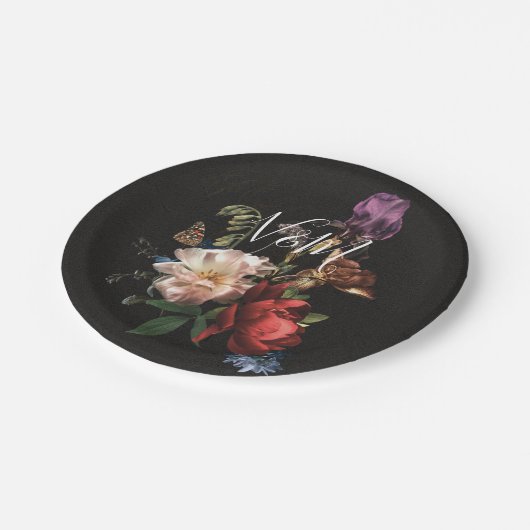 Dark und Moody Rembrandt Floral Pappteller (Schrägansicht)