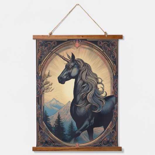 Dark Unicorn Nouveau Wandteppich Mit Holzrahmen (Vorderseite)