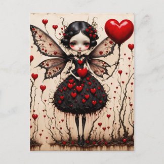 Dark Valentine Fairy Red Heart Dress Postcard Postkarte