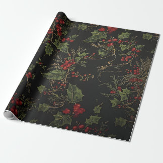 Dark Victorian Crimson Berries & Gold Vine Wrappin Geschenkpapier