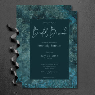 Dark Viktorianisch Aquamarin Damask Bridal Brunch Einladung