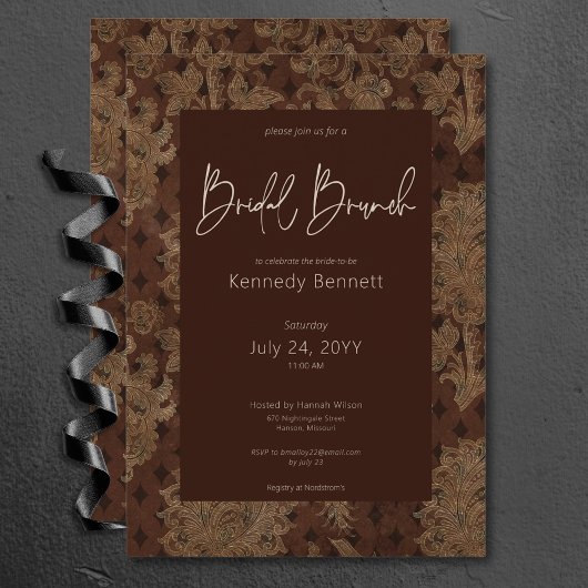 Dark Viktorianisch Burgundy Damask Bridal Brunch Einladung