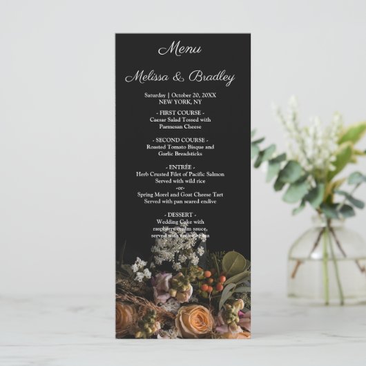 Dark Vintag Floral Menu Programm (Stehend Vorderseite)