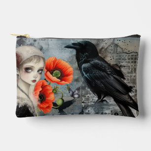 Dark Vintag Gothic Girl Floral Raven Abstrakt Zubehörtasche