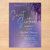 Dark Violet Glitter Drips Violet Sweet 16 Acryleinladungen (Vorderseite)