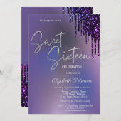 Dark Violet Glitter Drips Violet Sweet 16 Einladung (Vorne/Hinten)
