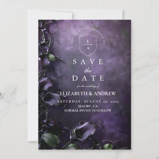 Dark Violet Gothic Romance Save The Date (Vorderseite)