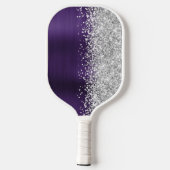 Dark Violet und Glittery Silver Glam Script Name Pickleball Schläger (Rückseite)