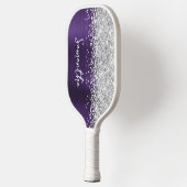 Dark Violet und Glittery Silver Glam Script Name Pickleball Schläger (Links)