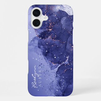 Dark Violet Watercolor Ink Glitzer individuell anp iPhone 16 Plus Hülle