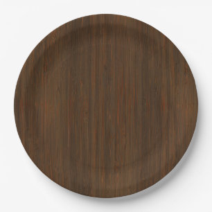 Dark Walnut Brown Bamboo Wood Grain Look Pappteller