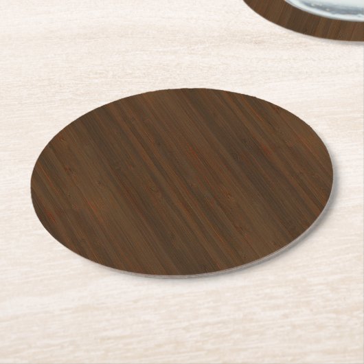 Dark Walnut Brown Bamboo Wood Grain Look Runder Pappuntersetzer (Angewinkelt)