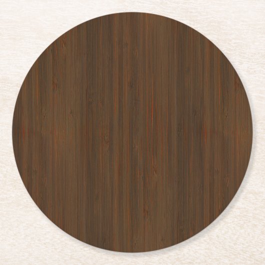Dark Walnut Brown Bamboo Wood Grain Look Runder Pappuntersetzer (Vorderseite)