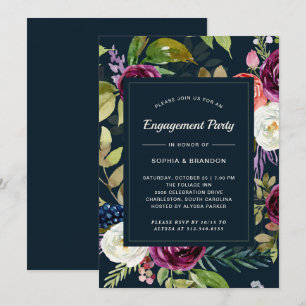 Dark Watercolor Floral Boho   Verlobungsparty Einladung