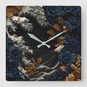 Dark Wave & Blue Rose Wanduhr