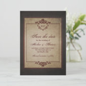 Dark Weathered Gothic Monogram Save the Date (Stehend Vorderseite)
