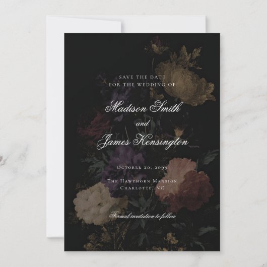 Dark Wedding Romantic Moody Blume Malerei Save The Date (Vorderseite)