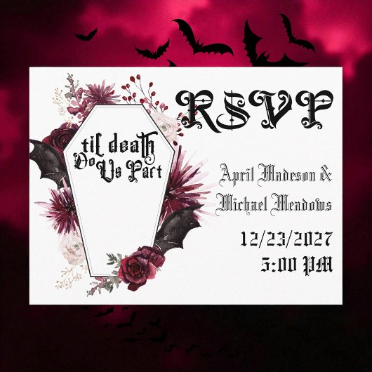 Dark Wedding Spider Web Coffin Gothic Wedding RSVP Einladungspostkarte