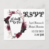 Dark Wedding Spider Web Coffin Gothic Wedding RSVP Einladungspostkarte (Rückseite)