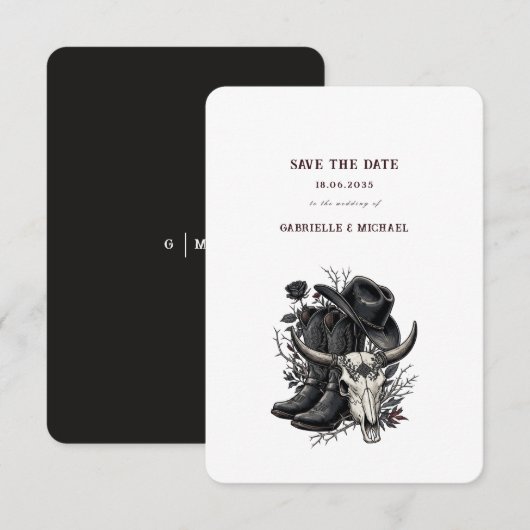 Dark Western Cowboy Gothic Simple Save The Date (Vorne/Hinten)