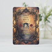 Dark Western Gothic Bull Skull & Velvet Roses Save The Date (Stehend Vorderseite)