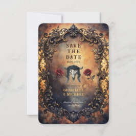 Dark Western Gothic Bull Skull & Velvet Roses Save The Date