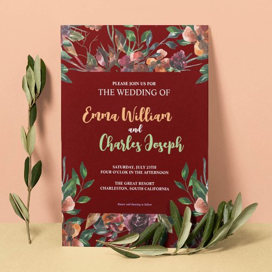 Dark Wild Blume Hochzeit Thema Einladung