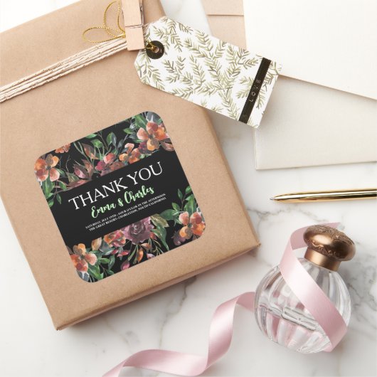 Dark Wild Blume Save the Date Quadratischer Aufkleber (Schenken)